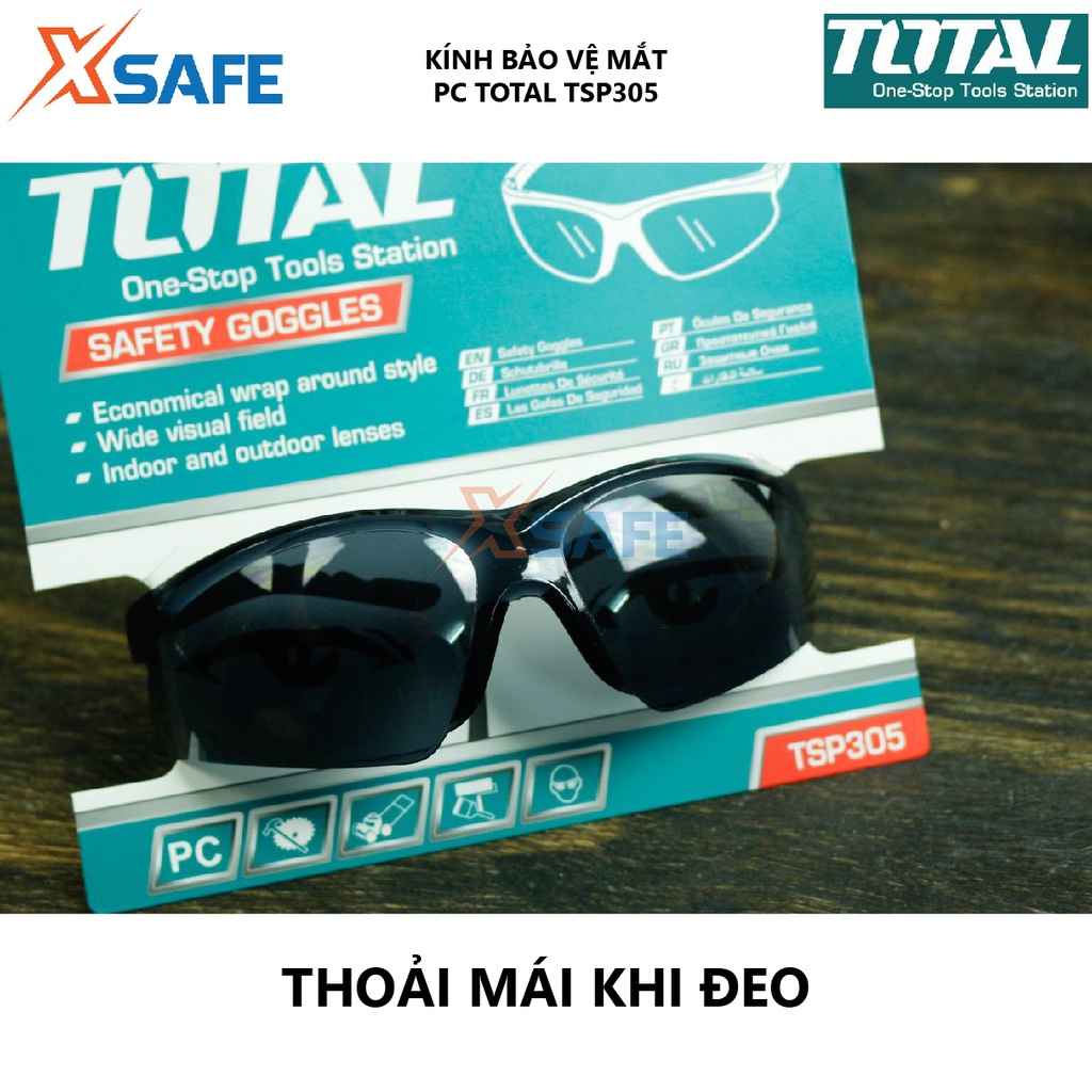 Kính bảo hộ lao động TOTAL TSP305 Kính đen bảo vệ thợ hàn, nhựa dẻo độ bền cao, thiết kế ôm trọn chắc chắn, thoải mái