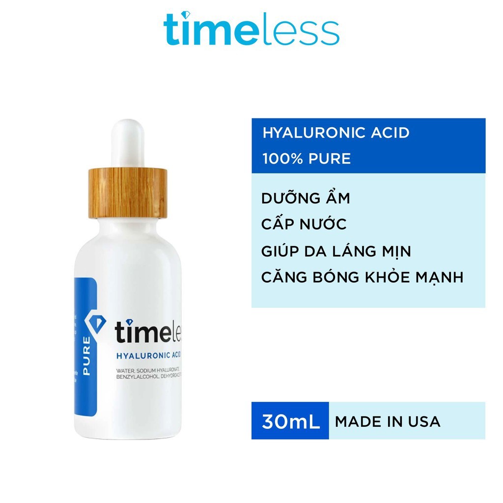 Tinh Chất Cấp Nước, Dưỡng Ẩm Sâu Timeless Hyaluronic Acid 100% Pure Serum 30ml/60ml