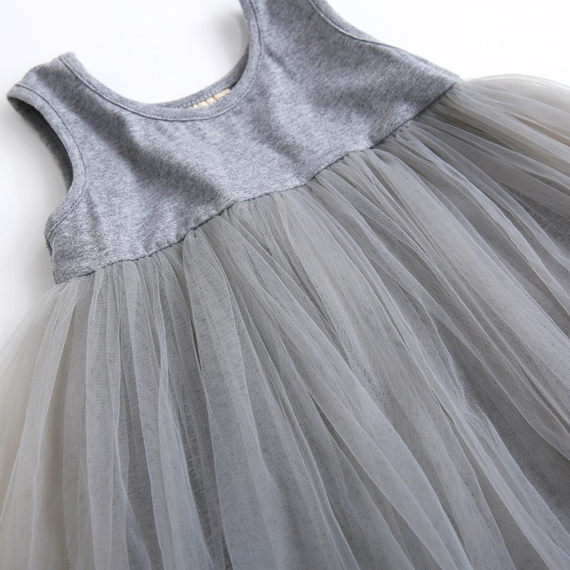 Đầm cotton cộc tay phối lưới xinh xắn cho bé gái