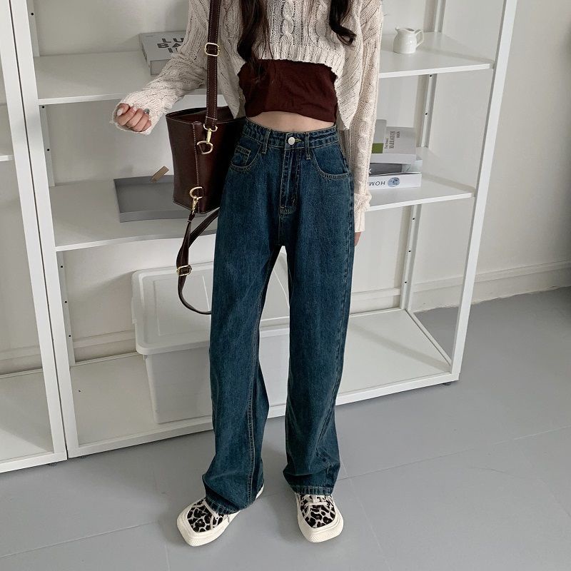 IELGY Quần Jean Dài Dáng Suông Kiểu Retro Cá Tính Cho Nữ