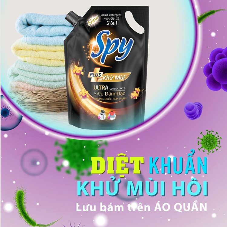 Nước giặt, Nước giặt xả SPY vàng 1450ml, lưu giữ hương thơm trong 5 ngày, diệt 99% vi khuẩn SP000075