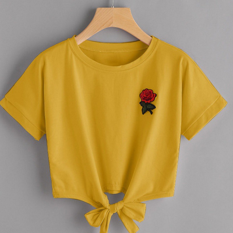 Áo crop-top thêu hình hoa hồng áo rút áo tiểu thư áo bigsize sơmi nữ áo sơmi nữ áo lụa áo trắng áo hở lưng áo tay bồng