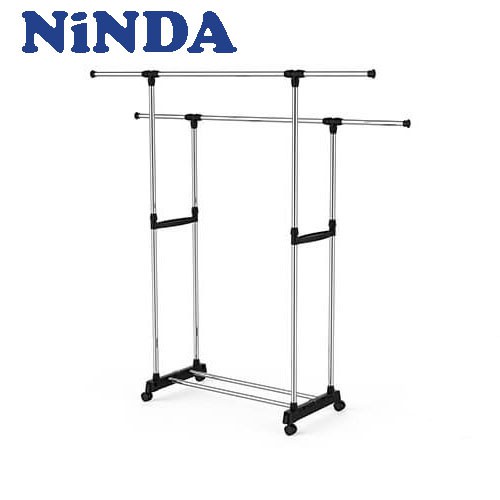 Giá Giá phơi quần áo Inox NiNDA R217 2 tầng có bánh xe