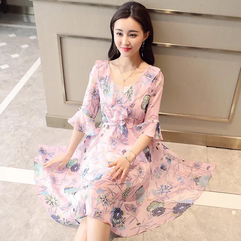 Đầm xòe voan phối hoa