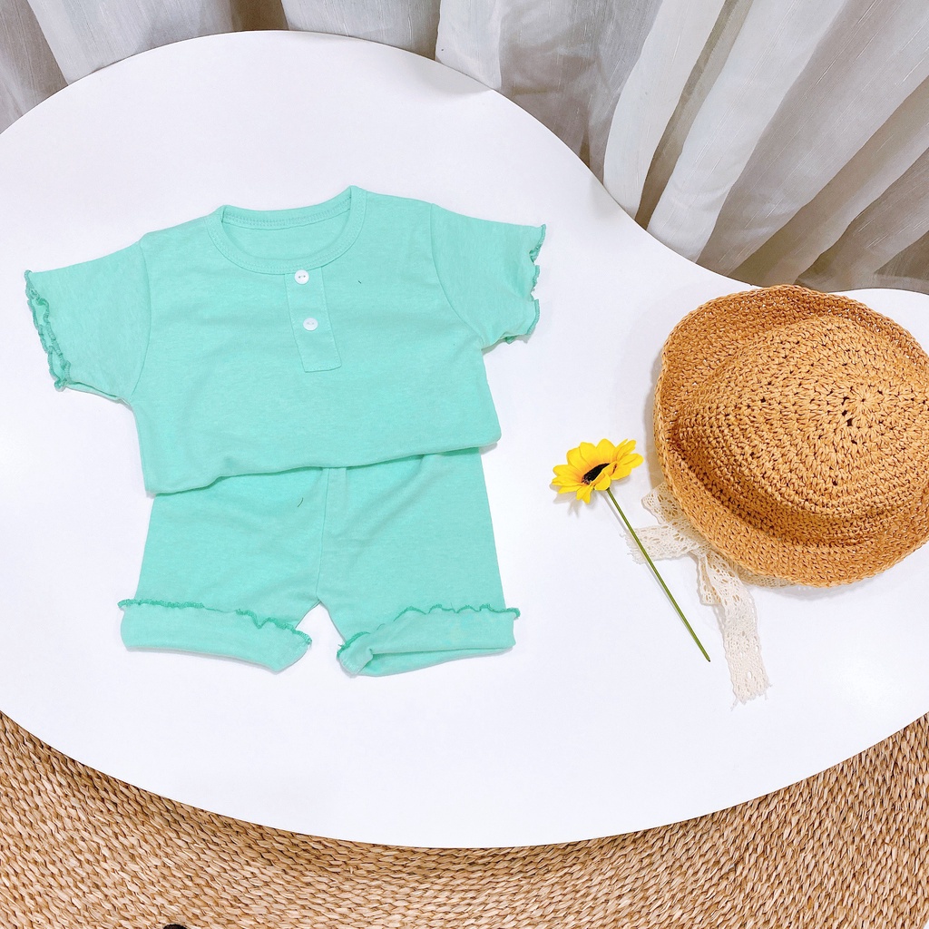 Bộ thun tăm 2 cúc dáng lỡ bo viền xinh xắn cho bé yêu 8-18kg SHOP BEECOW