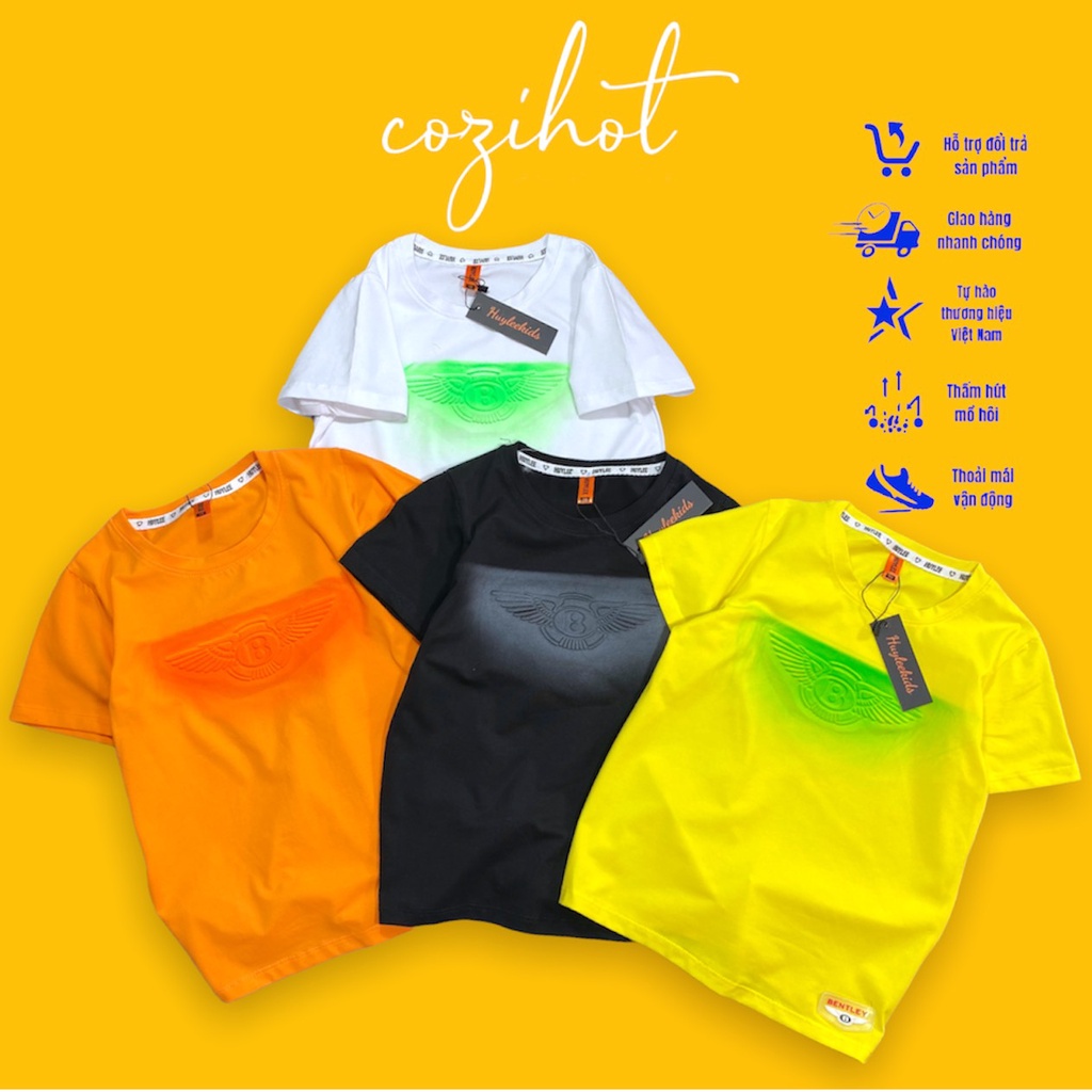 Áo thun bé trai ép nổi, phun màu COZIHOT, cotton mềm mát, thấm hút mồ hôi size từ 23kg đến 48kg AOTHUNTNBT_XITMAUEPNOI