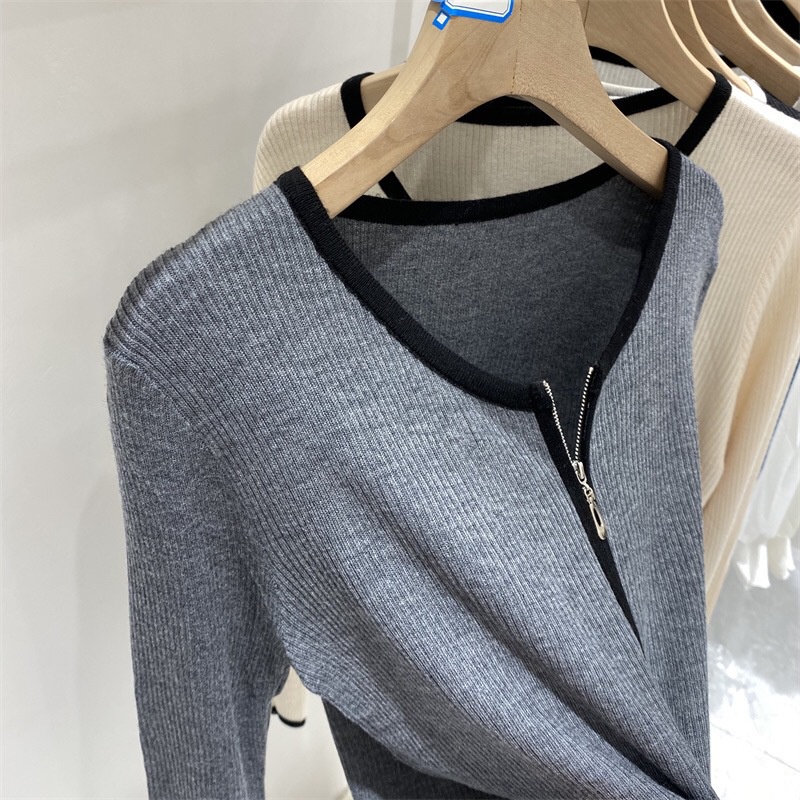 Áo Khoác Cardigan Dệt Kim Tay Dài Có Khóa Kéo Thời Trang Cho Nữ