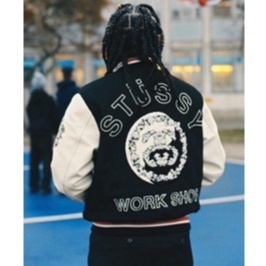 Áo Khoác STUSSY X OUR LEGACY X DENIM TEARS VARSITY JACKET, Màu đen, Tay da trắng BapeVN