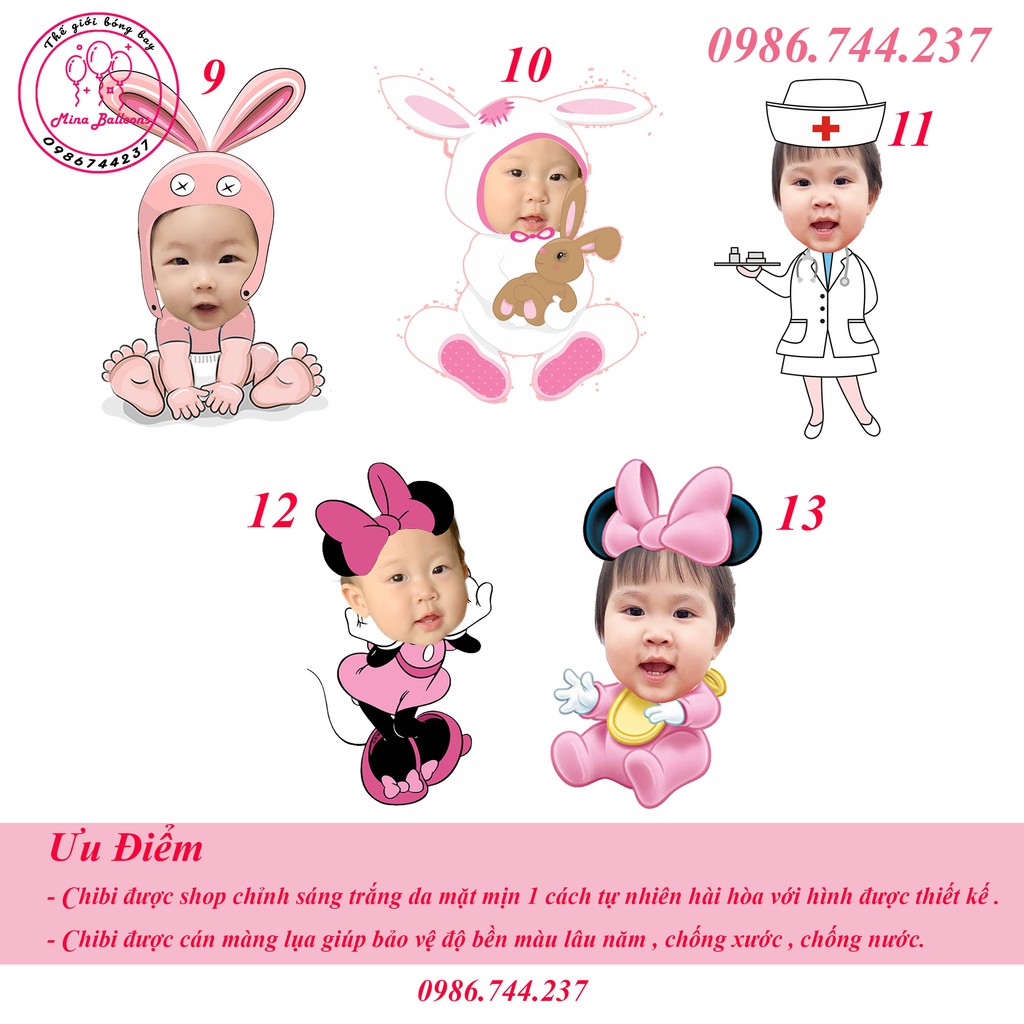 Chibi sinh nhật cao 25cm cho bé gái, thiết kế hình Chibi trang trí tiệc sinh nhật