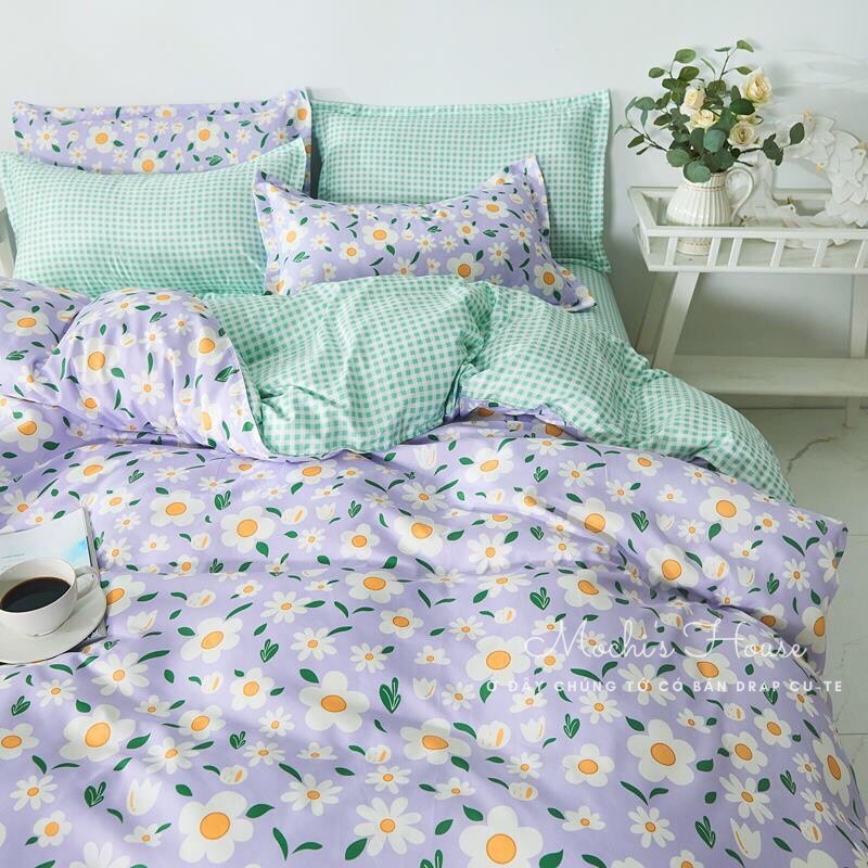 BỘ CHĂN GA GỐI POLY COTTON HOA NHÍ TÍM MƠ MỘNG CỰC XINH