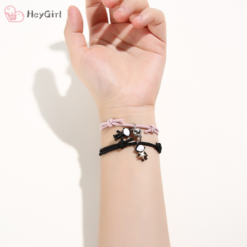 Bộ vòng đeo tay / vòng đeo tay đơn có nam châm hình phi hành gia màu đen trắng kiểu retro Hàn Quốc độc đáo cho cặp đôi