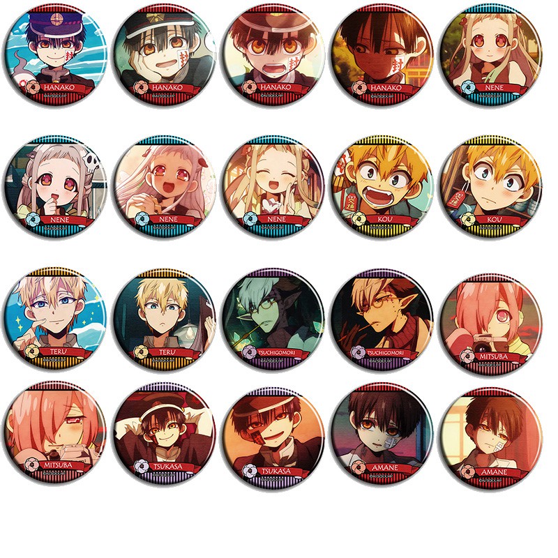 Combo 20 huy hiệu cài áo IN HÌNH Jibaku Shounen Hanako-kun Ác quỷ trong nhà xí ver viền sọc anime chibi dễ thương