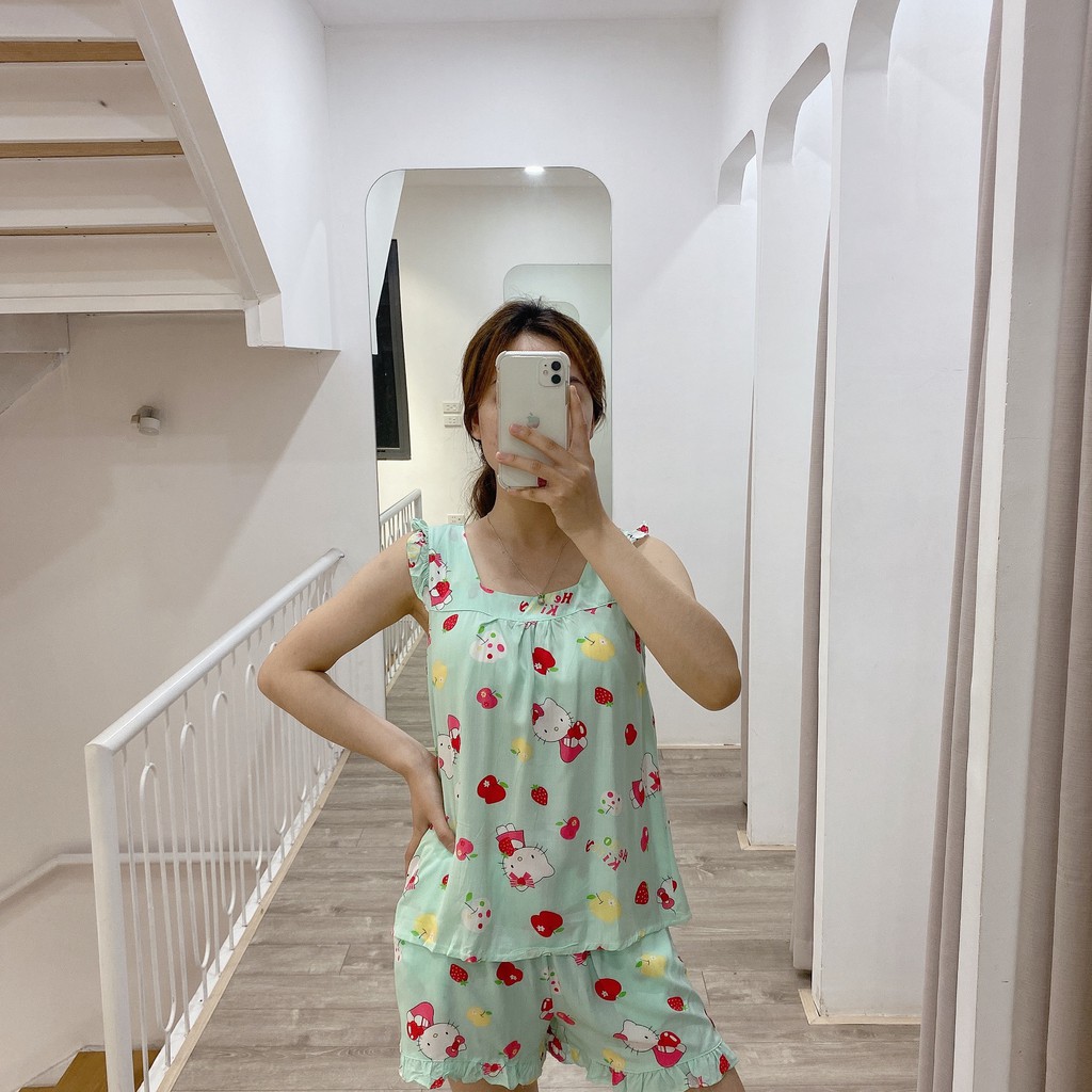 Bộ ngủ cánh tiên vải lanh mát quần đùi