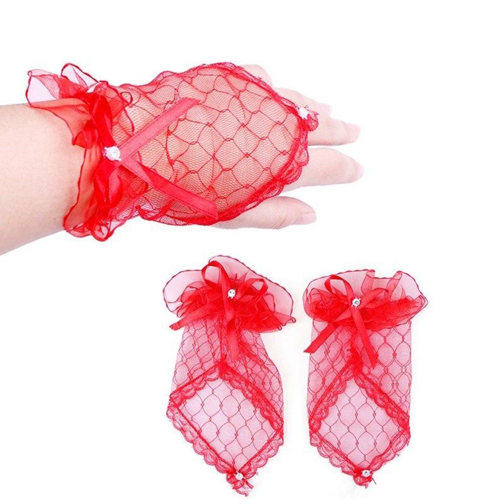 Găng Tay Ren Hở Ngón Cho Cô Dâu Mới