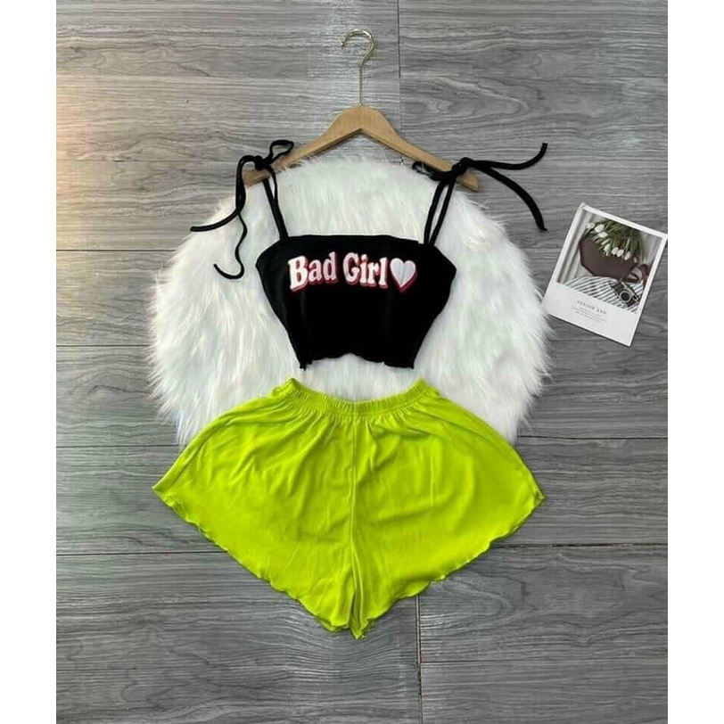 Đồ Ngủ Sexy Nữ, Set Hai Dây Bad Girl cực hot mặc nhà siêu dễ thương free size dưới 58kg | BigBuy360 - bigbuy360.vn