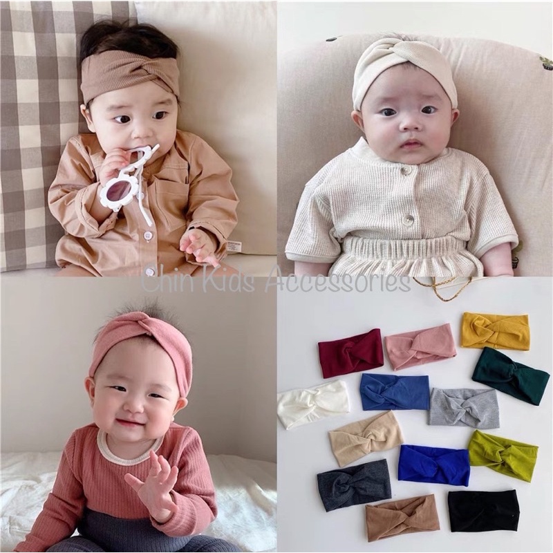 Turban chéo chất vải cotton gân Hàn mềm mại cho bé và mẹ.