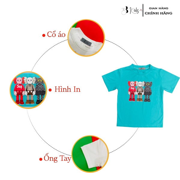 Áo Thun Ngắn Tay Cho Bé BB Kids In Hình 3 Chú Gấu Chất Liệu Cotton 100% Co Giãn 4 Chiều