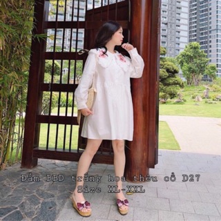 Combo Đầm babydoll trắng thêu bigsize W2000