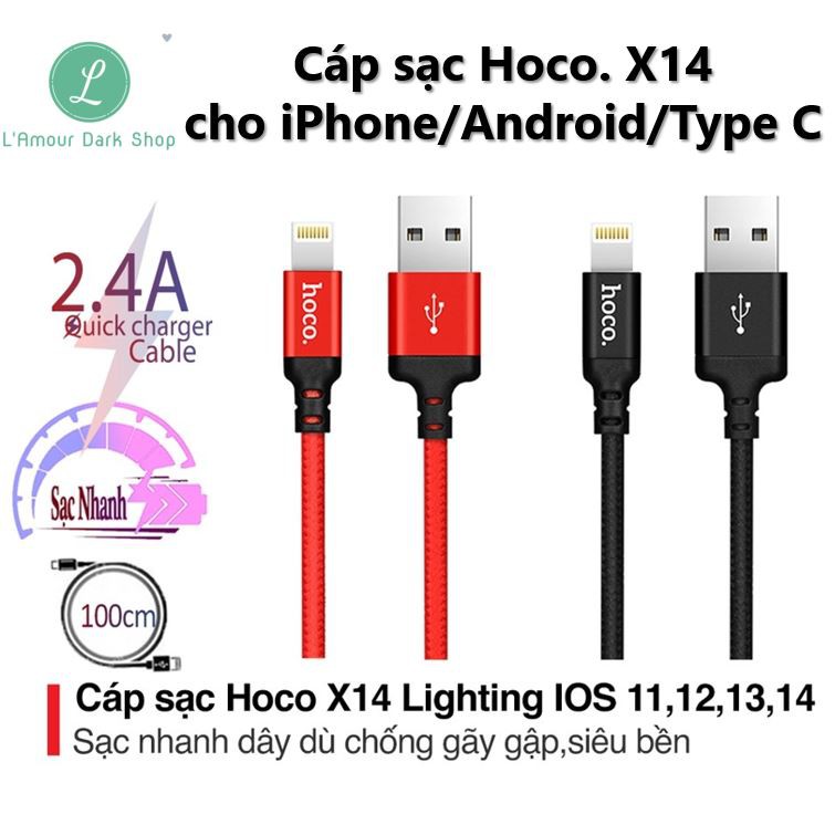 [Hoco] Cáp sạc Hoco X14 chính hãng cho iPhone/iPad/Android/Type C - 1m/2m