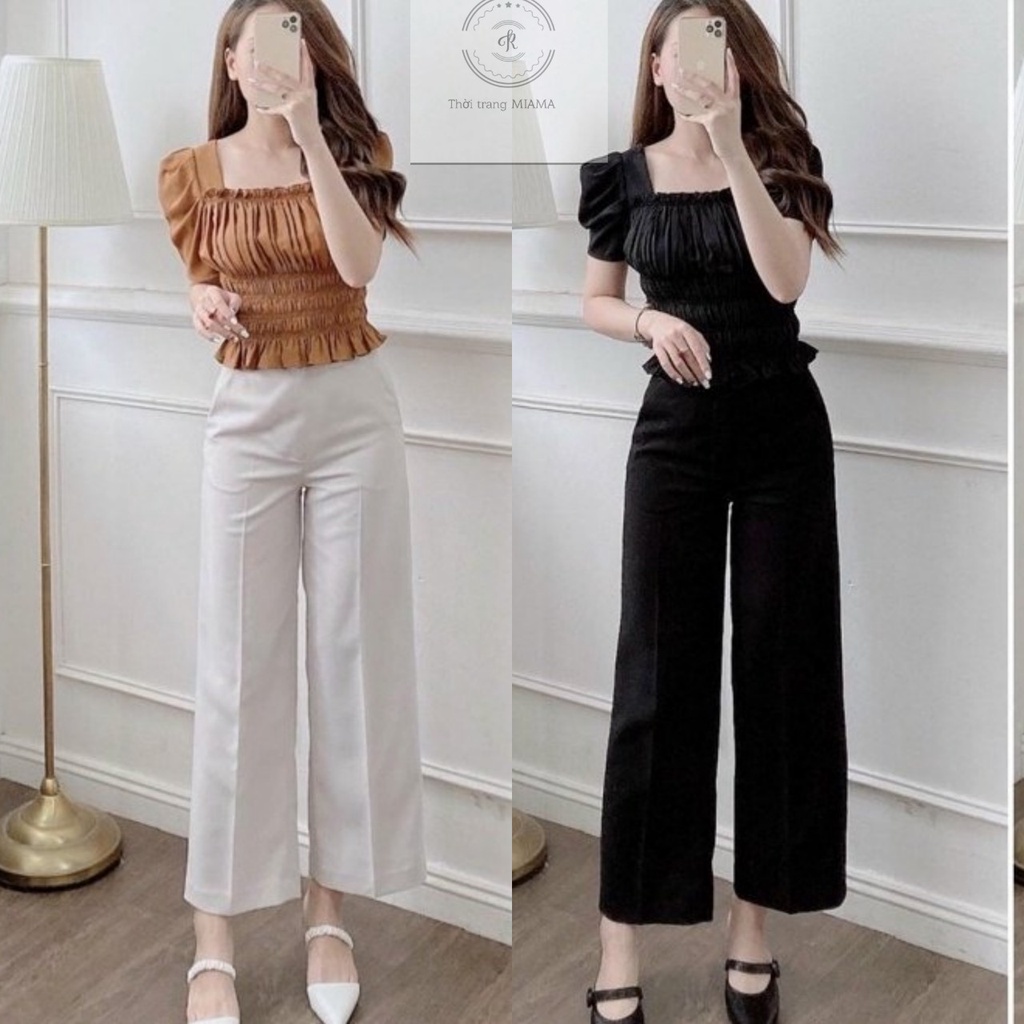 Quần tây nữ công sở lưng cao ống rộng khóa sườn hông kiểu dáng suông dài - Quần vải ống rộng nữ cạp cao màu đen vải mềm
