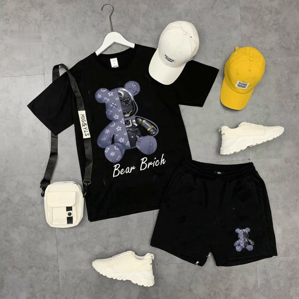 Sét Bộ 2 Món Nam Phối Gấu Chất Cotton Mềm Mát Form Rộng Mặc Nhà, Đi Chơi Thoải Mái [NEW UNISEX]