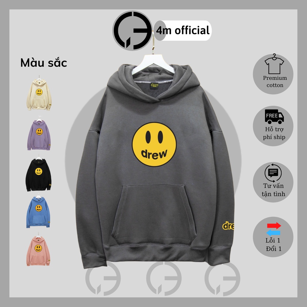 Áo Hoodie DREW HOUSE mặt cười 4m official , áo nỉ bông hoodie unisex nam nữ