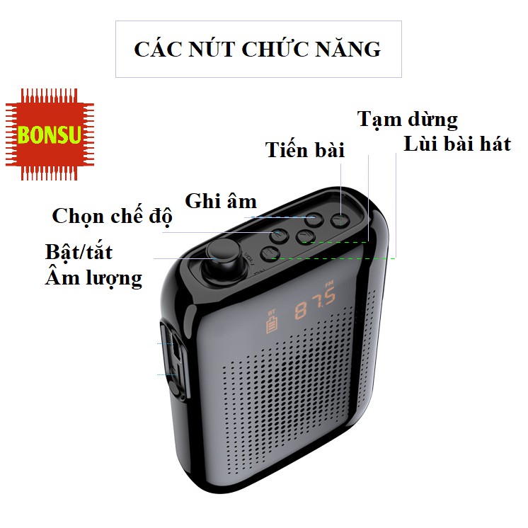 [Mã 152ELSALE hoàn 7% đơn 300K] Loa trợ giảng không dây Aporo T30, máy trợ giảng có bluetooth