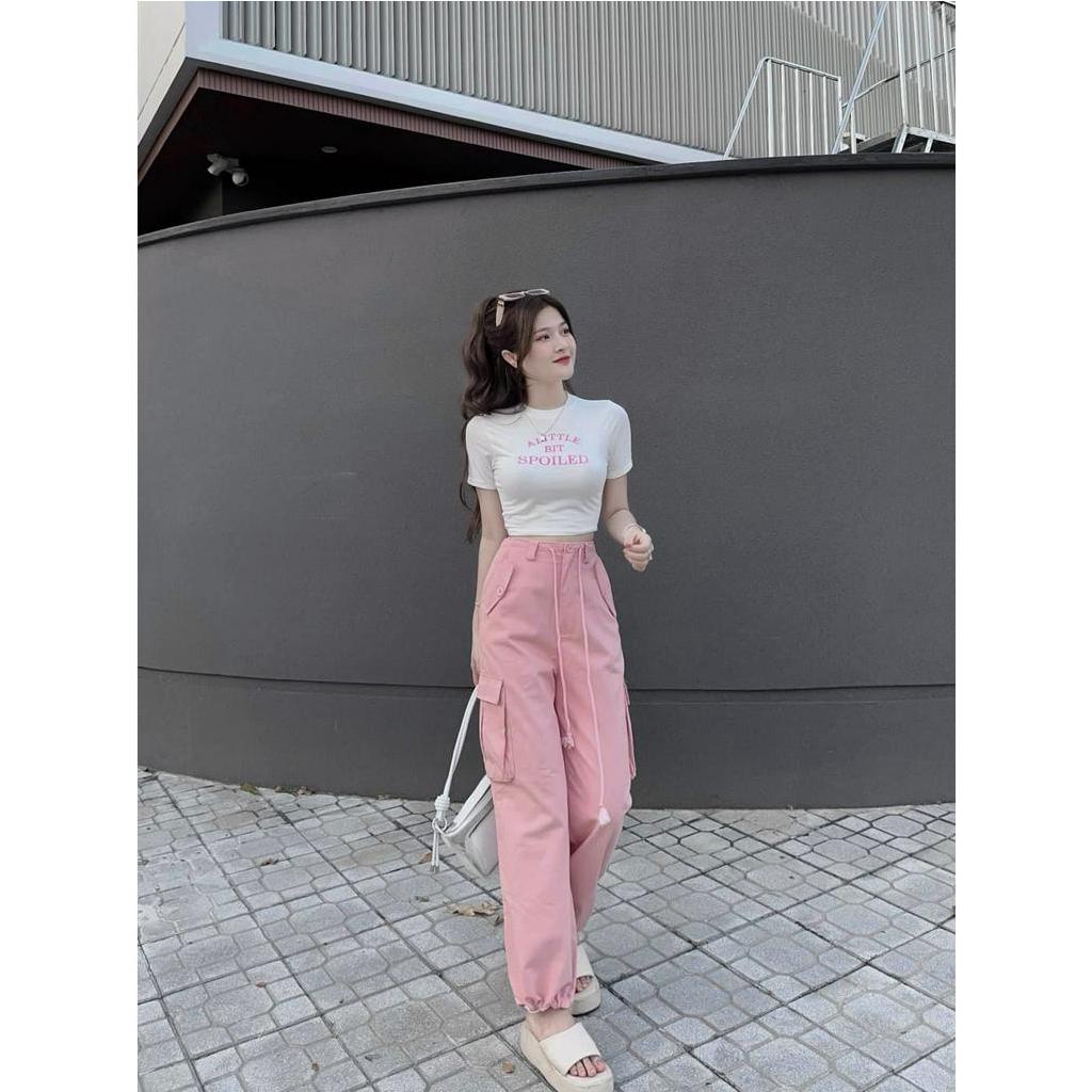 Sét áo thun chữ crt mix quần kaki xuông túi hộp xinh lắm DN66