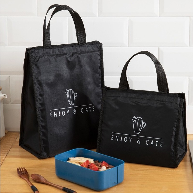 1 Túi Đựng Cơm Trưa Cách Nhiệt Chống Thấm Nước Họa Tiết Cây Xương Rồng Màu Đen