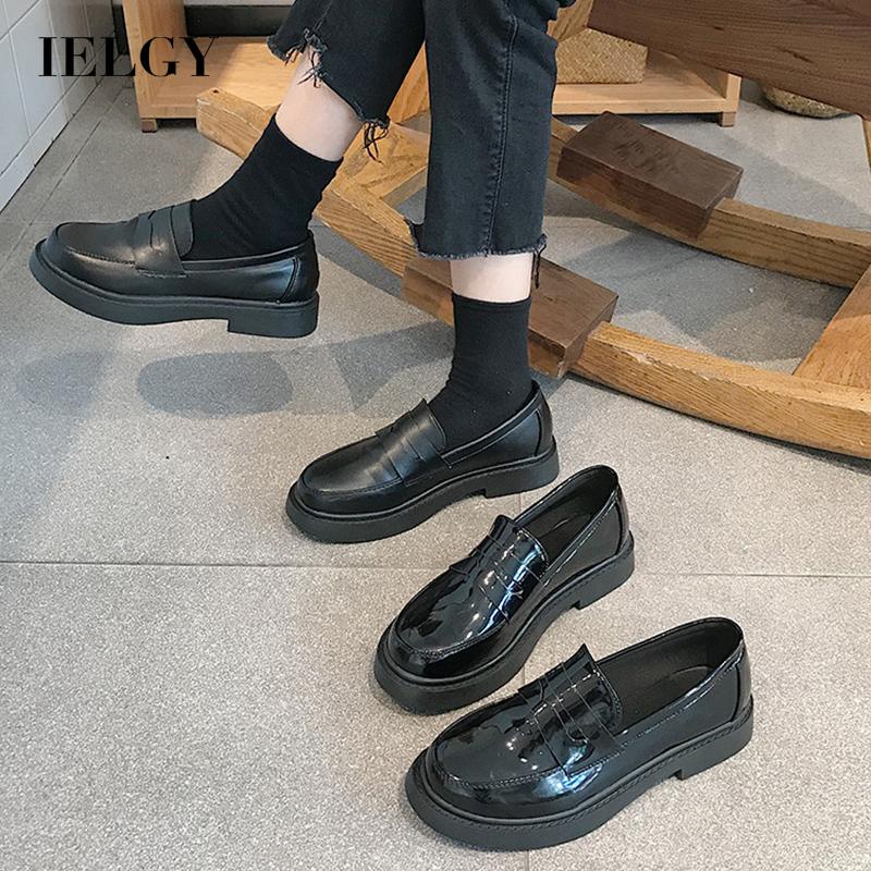 Giày IELGY chất liệu da nhám/ bóng đế bằng phong cách Anh Quốc cho nữ