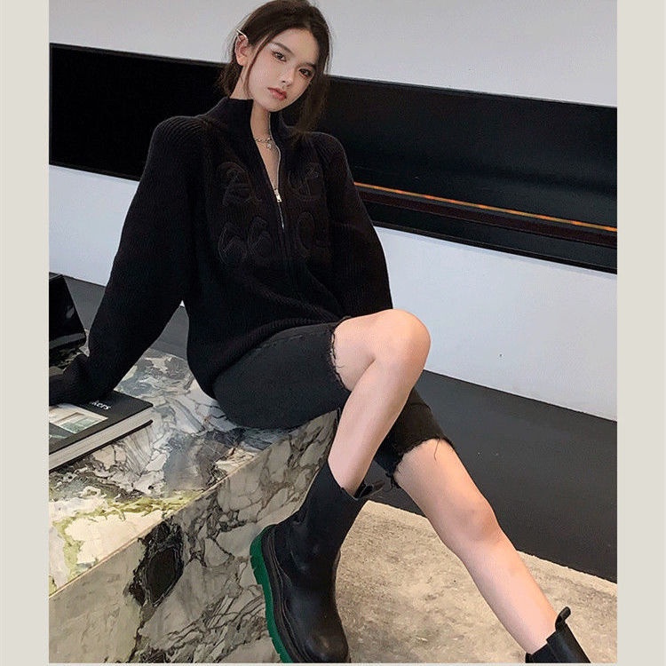 Áo Khoác Cardigan Dệt Kim Họa Tiết Thêu Phong Cách Retro Mỹ