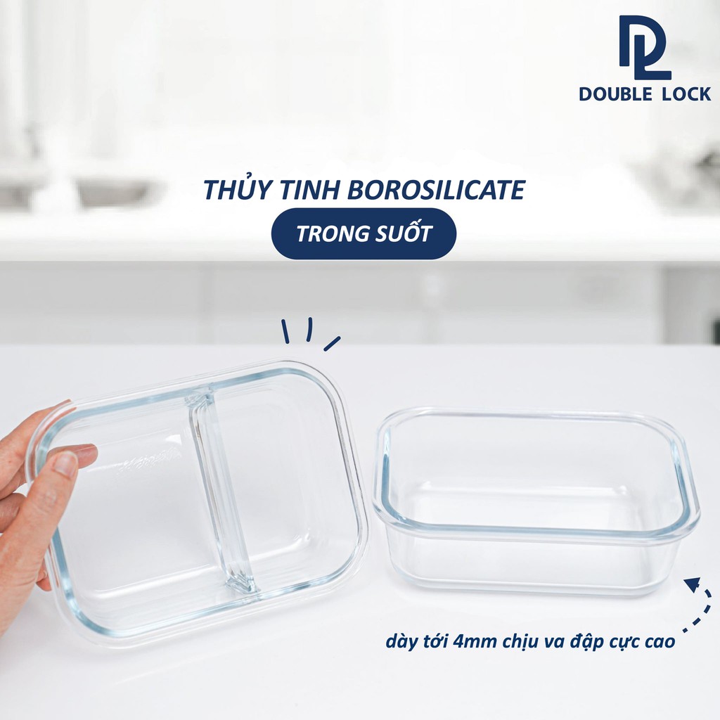 Hộp cơm văn phòng thủy tinh JCJ, Hộp đựng cơm giữ nhiệt chia ngăn cao cấp