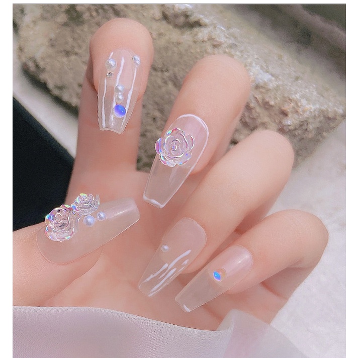 charm hoa hồng trắng trang trí nail