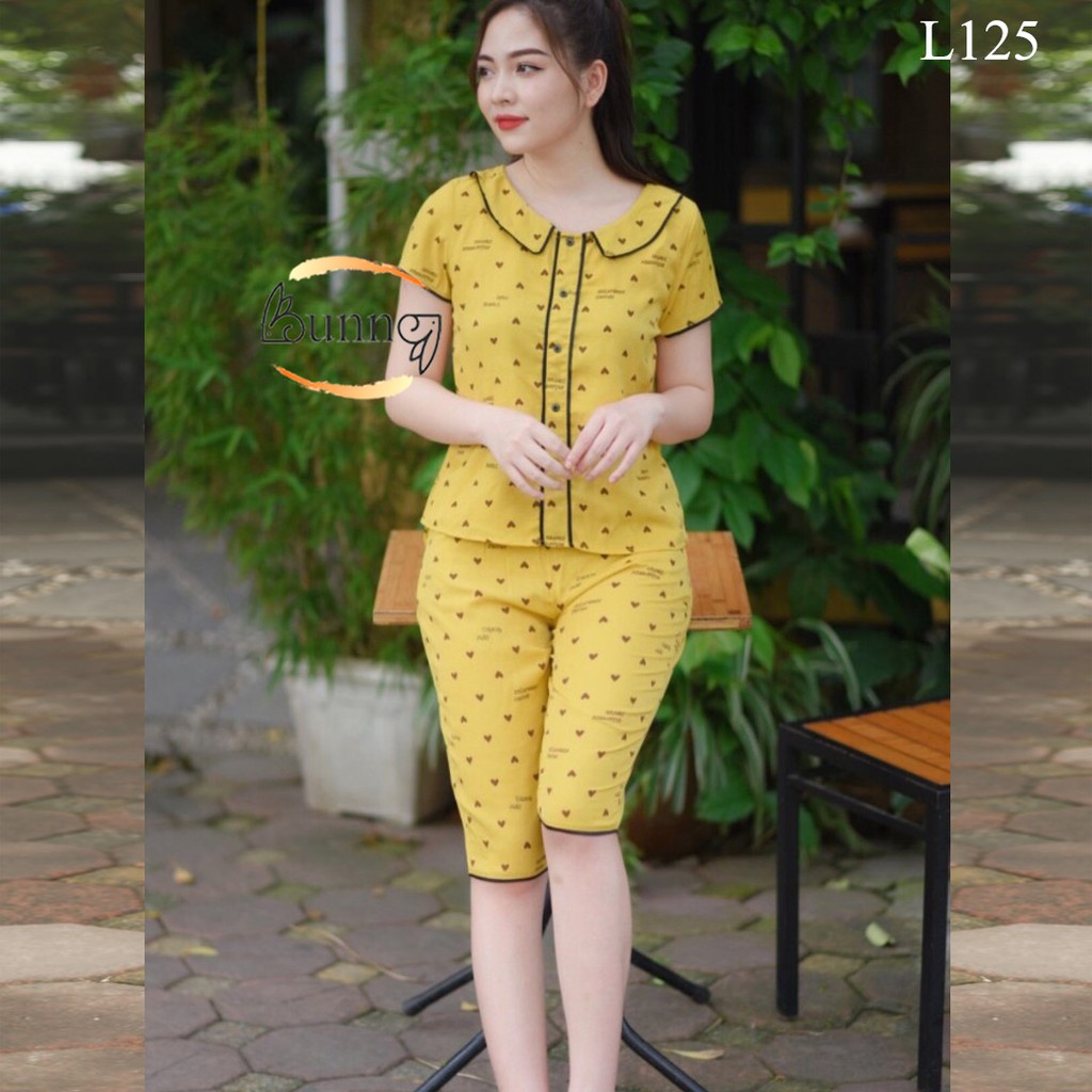 [Bunnysky] Đồ bộ nữ, Đồ bộ mặc nhà, đồ bộ ngủ. đồ lửng cổ sen vải đũi mềm mát