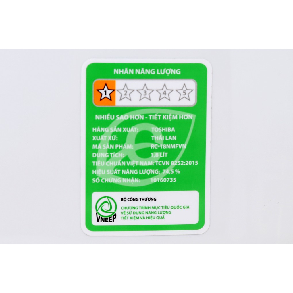 Nồi cơm điện tử Toshiba  RC-18NMFVN 1.8 lít Made in Thailand