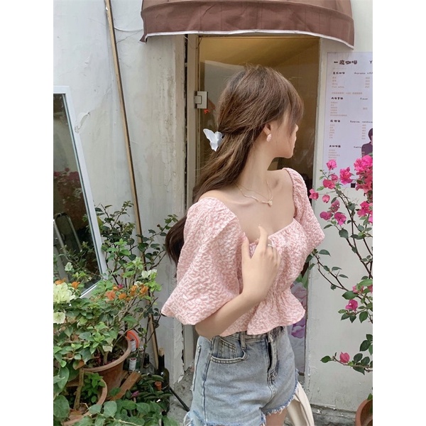 Áo trễ vai tay bồng tiểu thư - hàng sẵn