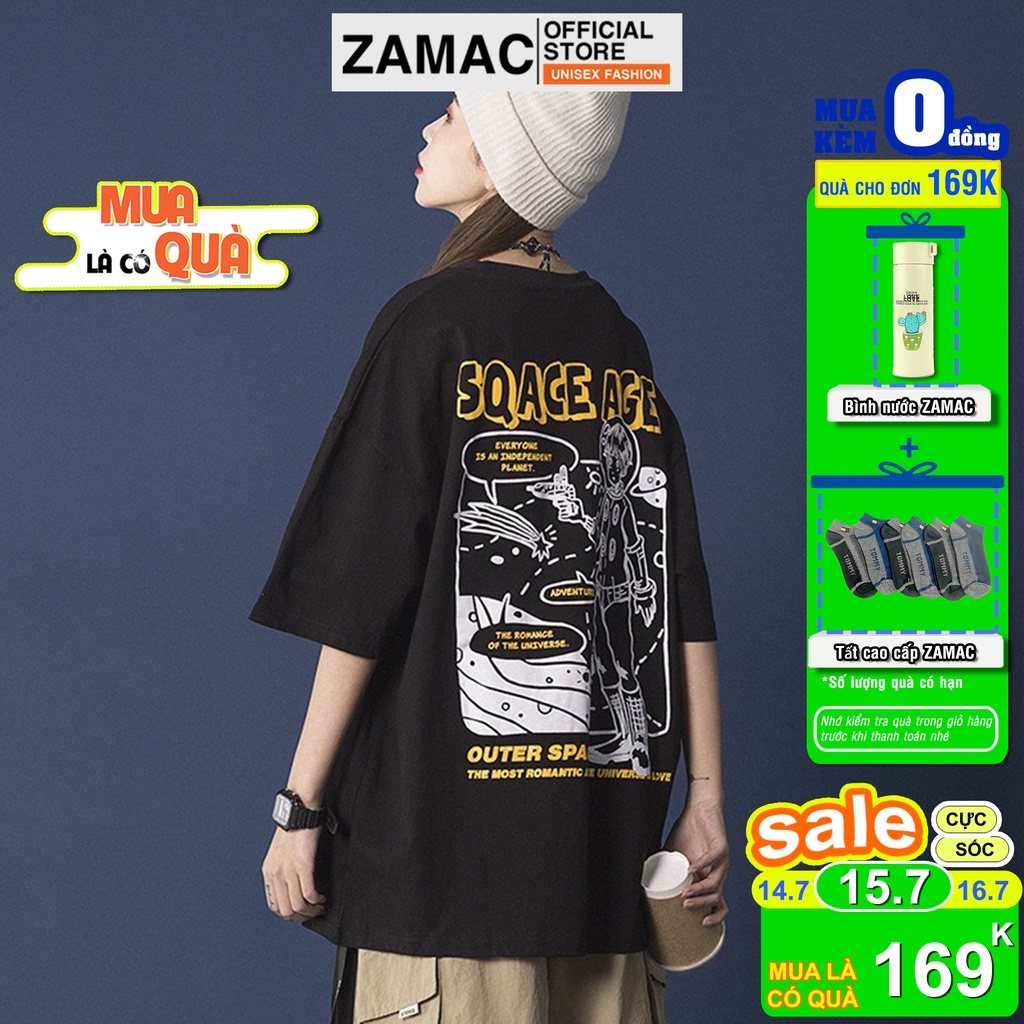 Áo thun tay lỡ ZAMAC in chữ SQACE AGE form rộng Unisex nam nữ phong cách Ulzzang - ZMAT01