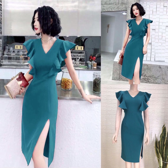 Đầm body xẻ tay bèo cánh tiên