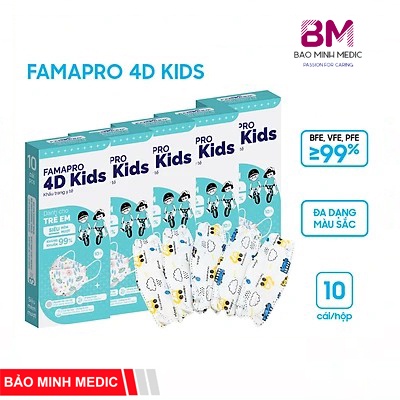 Khẩu trang 4D Kids Famapro chuẩn KF94 dành cho trẻ em (10 cái/hộp)