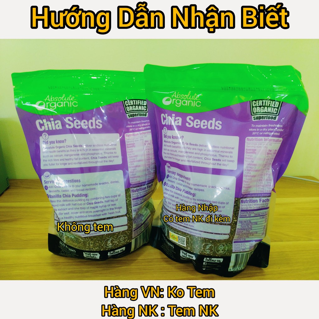 Hạt Chia Úc Absolute Organic 1Kg nhập khẩu chính hãng ăn kèm yến mạch cán dẹp/cán mỏng/cán vỡ