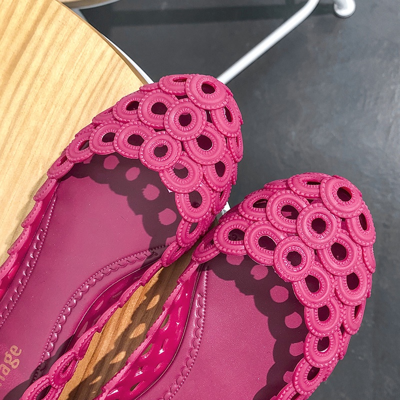 Giày Búp Bê Mũi Tròn Đế Bằng Phối Lỗ Lưới Thời Trang Mùa Hè Xinh Xắn Cho Nữ