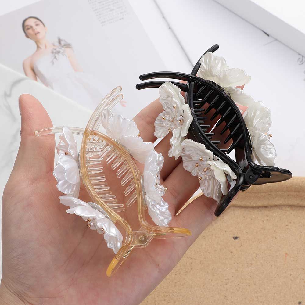 Kẹp Tóc Nhựa Màu Đen Đính Hoa Xinh Xắn Cho Nữ