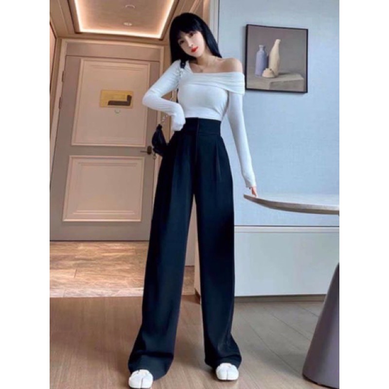 Quần ống rộng  dáng suông cạp to 2 cúc siêu dài. | BigBuy360 - bigbuy360.vn