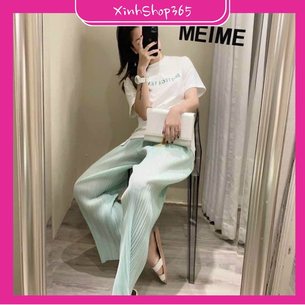 Quần dập ly sóng ống rộng nữ, cạp chun vải thun thoáng mát dài 95cm LY002 XinhShop365