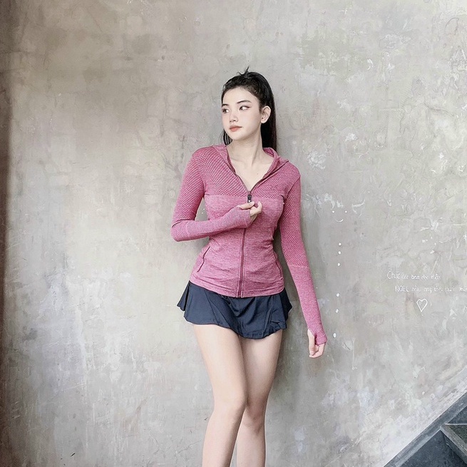 Aó khoác tập gym yoga nữ dệt kim khóa kéo có túi Bin Sports A195