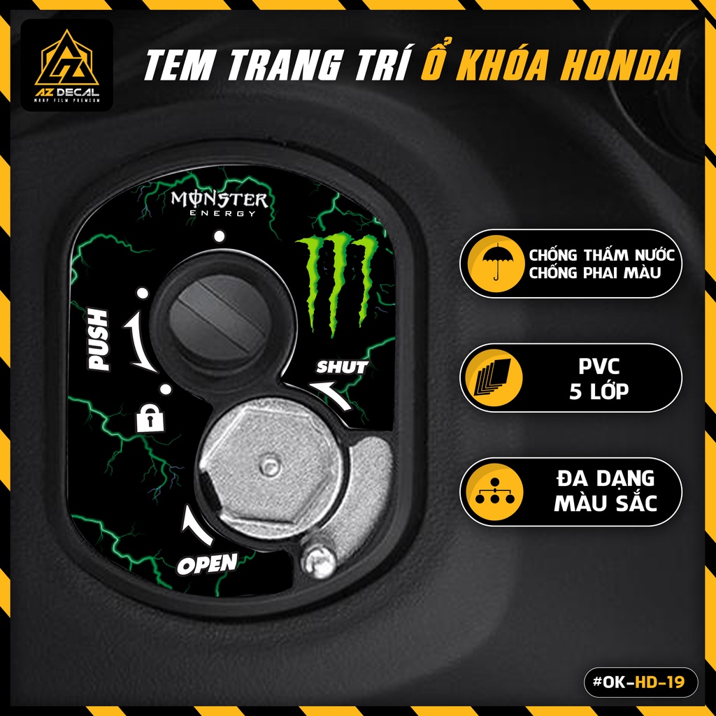 Tem Dán Ổ Khóa Cơ Xe Honda Thiết Kế Monster | OK-HD-19 | Decal Trang Trí Ổ Khóa Xe Vision, SH, SH Mode, Air Blade,...