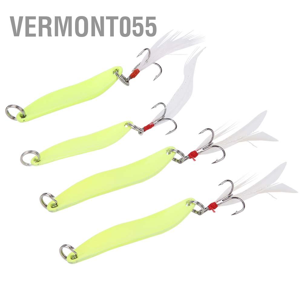 Vermont055 Luminous Metal Spoon Spinner Lure Hard Fishing Bait with Treble Hook Skirt