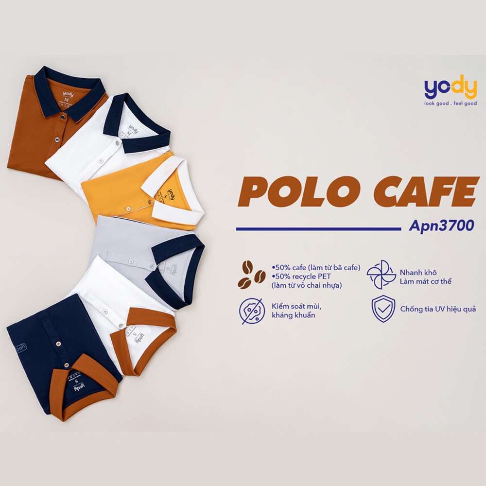 Áo polo YODY nữ cafe phối nẹp kiểu dáng đơn giản trẻ trung chất liệu cao cấp APN3700