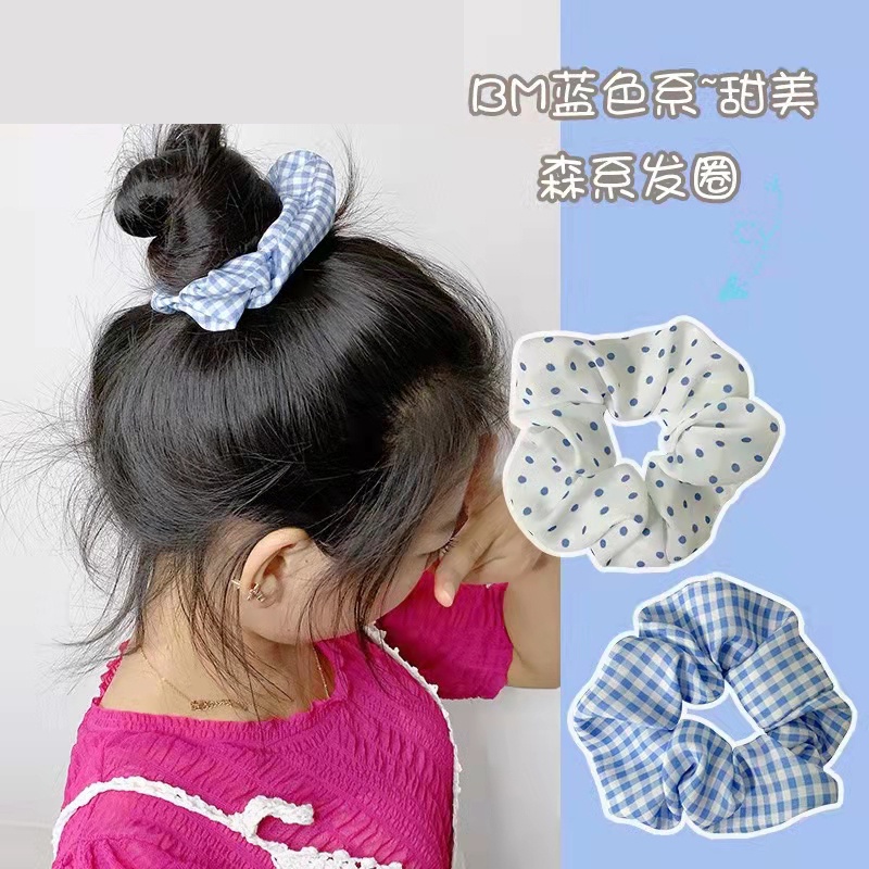 Dây Cột Tóc Bản Lớn In Họa Tiết Chấm Bi / Hoa Phong Cách Hàn Quốc Đơn Giản Xinh Xắn
