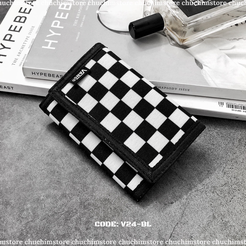 Ví vải gập unisex họa tiết caro phong cácch hiphop